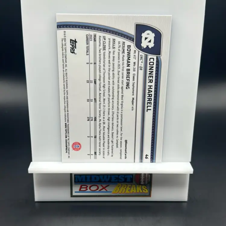 Conner Harrell 1st 2024 Bowman University Chrome Sapphire North Carolina MBBCRD