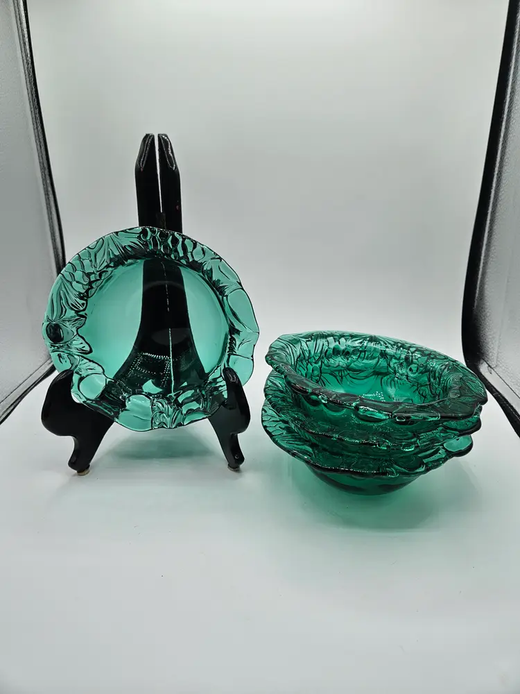 4 Vintage Dark Green Orchard Pattern Candy Dish 6.5" X 2.5" Bowls