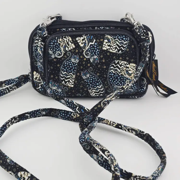 Laurel Burch Cat Black Polka Dot Crosbody Purse