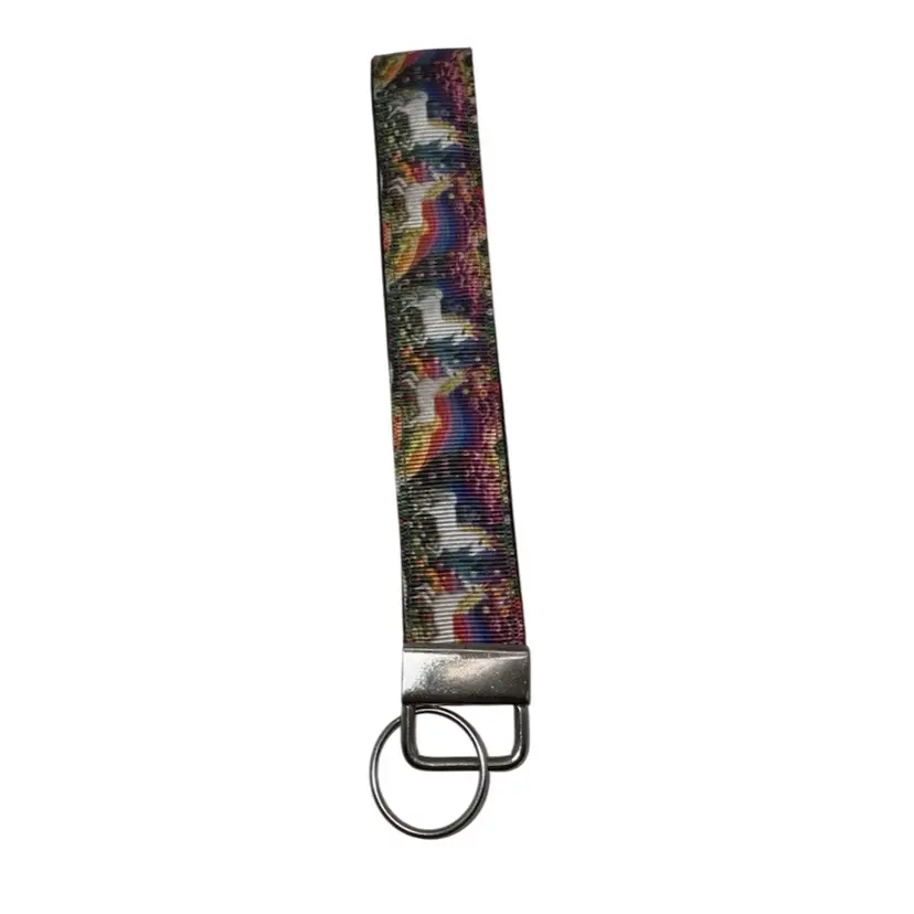 Lanyard Keychain  Key Holder Wristlet Rainbow Unicorn Pattern NEW Handmade 7.5”