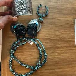 Lot Of 5 bangle Bracelet, Earrings, Two Pins And A Turquoise Banana Necklace