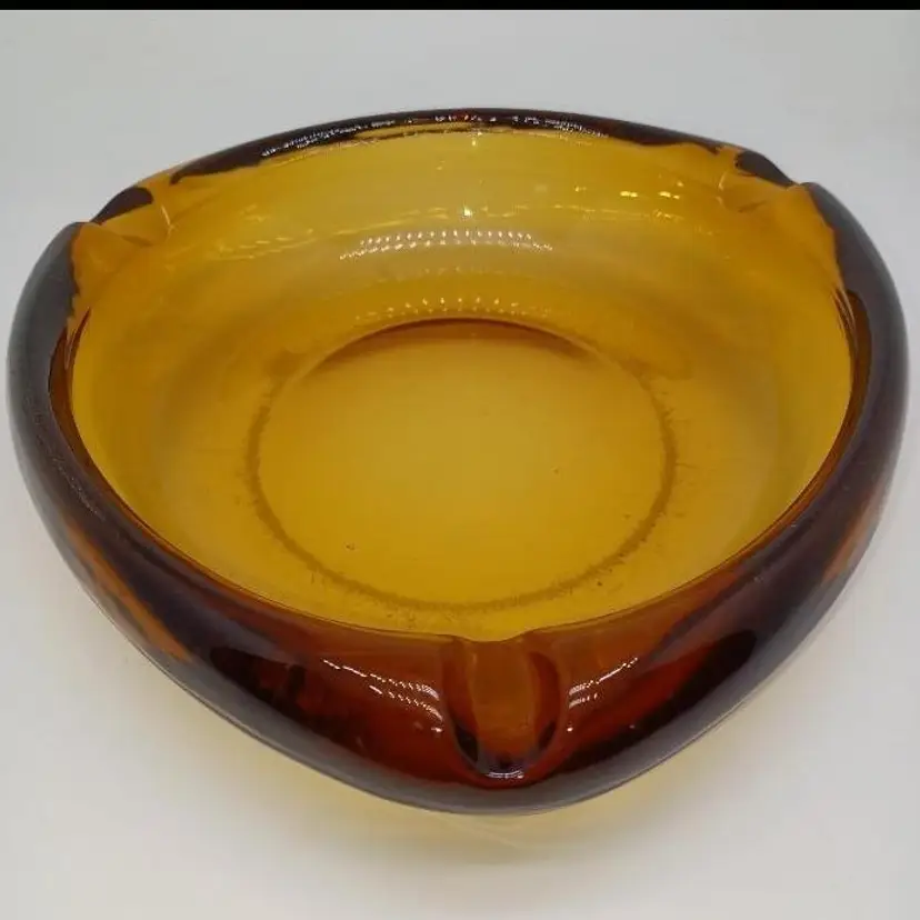 Vintage Moroccan Hazel Atlas Triangle Amber Glass Ashtray 8 In