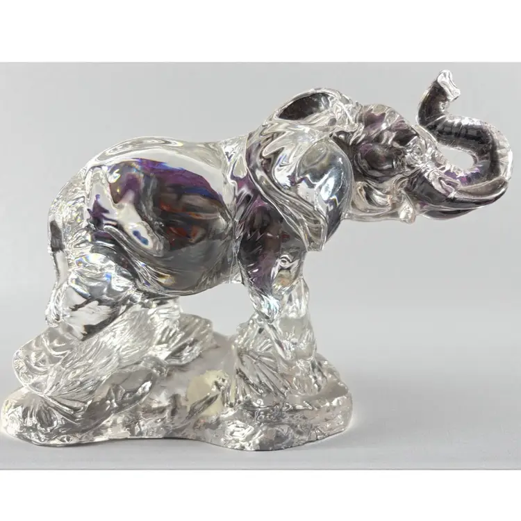 Vintage 90s Princess House “Wonders Of The Wild” 24% Lead Crystal Glass Trunk Up Elephant Figurine - Made in Germany - Approximately 7.5” x 5.5” X 4”
