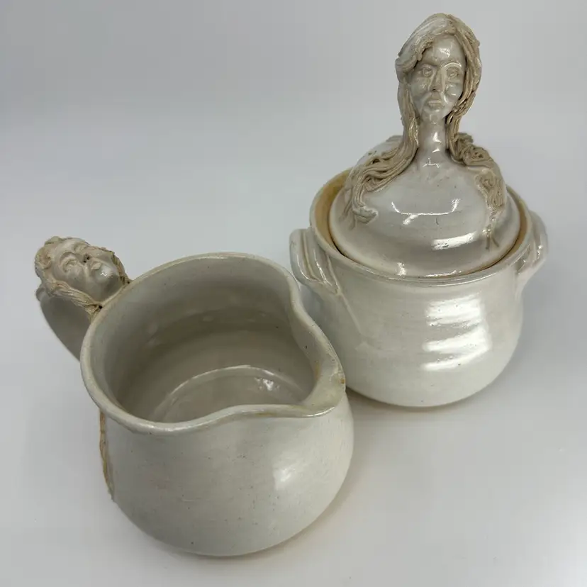 Nan Kirstein Pottery Creamer & Sugar With Lid