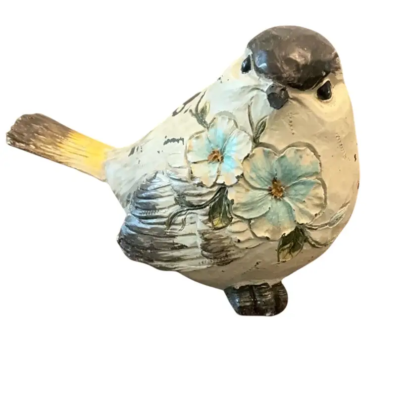 Chalkware Chubby Bird With Floral Design 3β X 4β