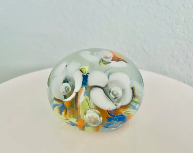 Vintage Floral Glass Paperweight BPK