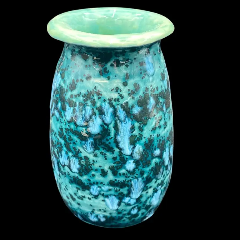 Studio Art Pottery Vase, Colors of the Ocean - Blues, Teals, Greens,  Signed