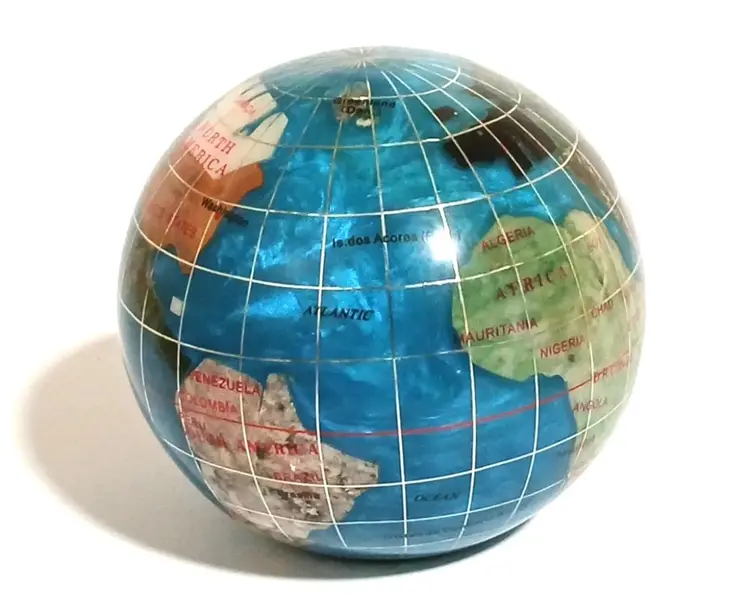 World Globe Paperweight w/Semi Precious Gemstones 3"  round.
