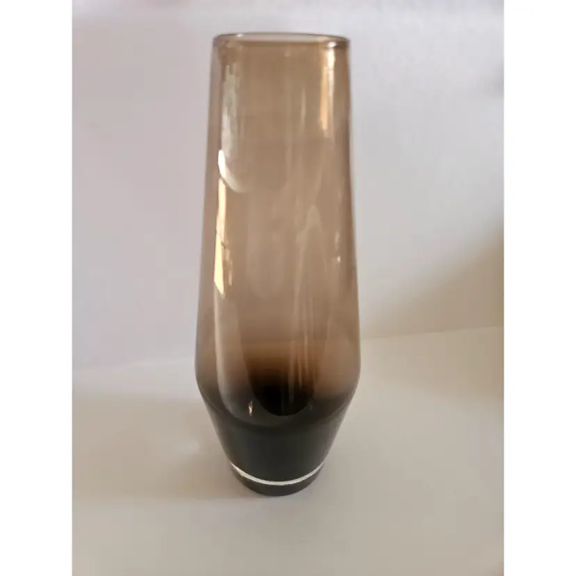 #01 - MCM Tamara Aladin for Riihimaki, Finland, Amber Art Vase, 10" tall x 4" wide