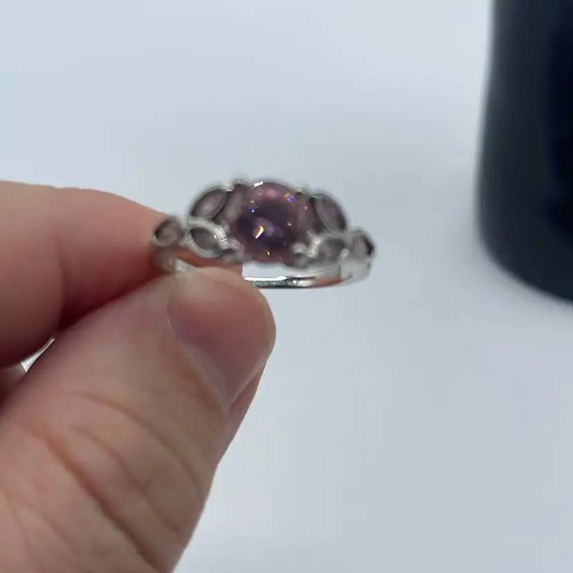 Sterling Silver Ring Size 10 1/2 Pink Stones