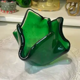 43. Emerald Fused Glass Tea Light Holder 4x6”