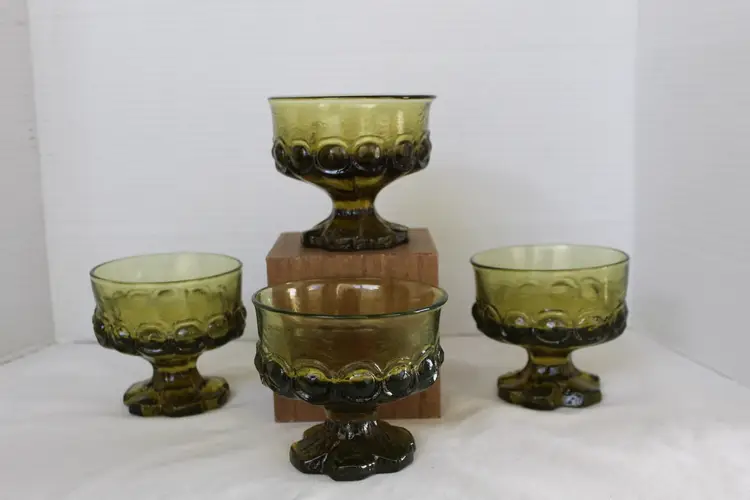 Vintage Tiffin Franciscan Madeira Olive Green Sorbet Sherbet Glasses S/4