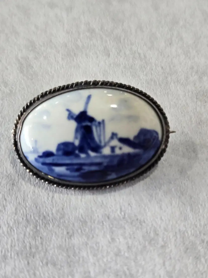 Vintage Delft Holland Windmill Brooch- Sterling