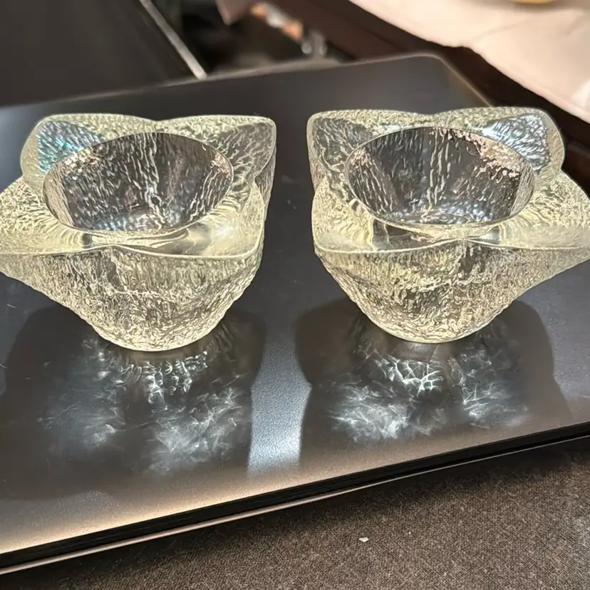 Vintage Textured Glass Candlestick Holders