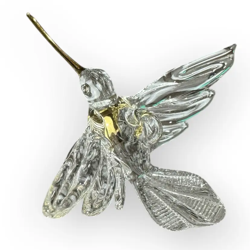 Delicate Glass Humming Bird Figurine with Gold Accents