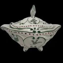 RCCL Portugal Hand Painted Holly Pine Lidded Serving Ceramic Dish Holiday Signed 227 ME