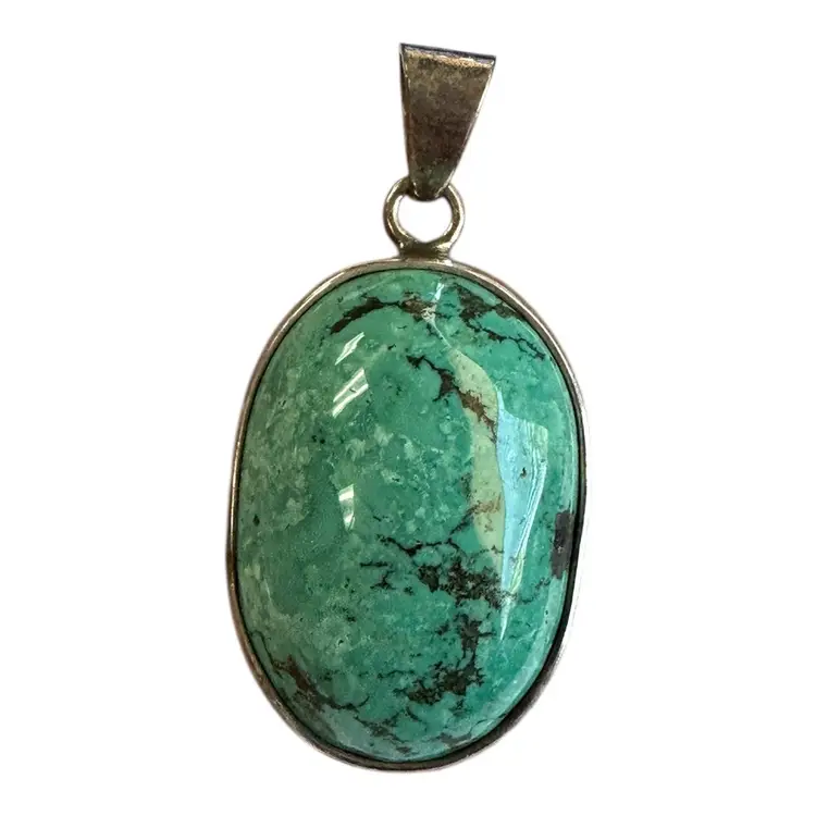 Large Sterling silver turquoise pendant Bezel Set