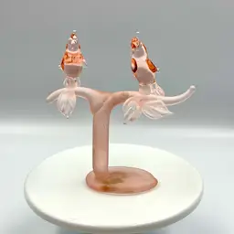 Vintage Pink Glass Birds On Branch Ring Holder 3”