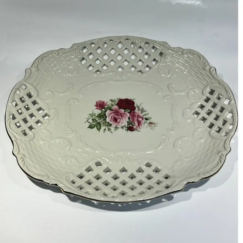 Formalities- Victorian Rose-by BAUM BROTHERS- Pierced Sandwich Tray- 11.75” x 10”
