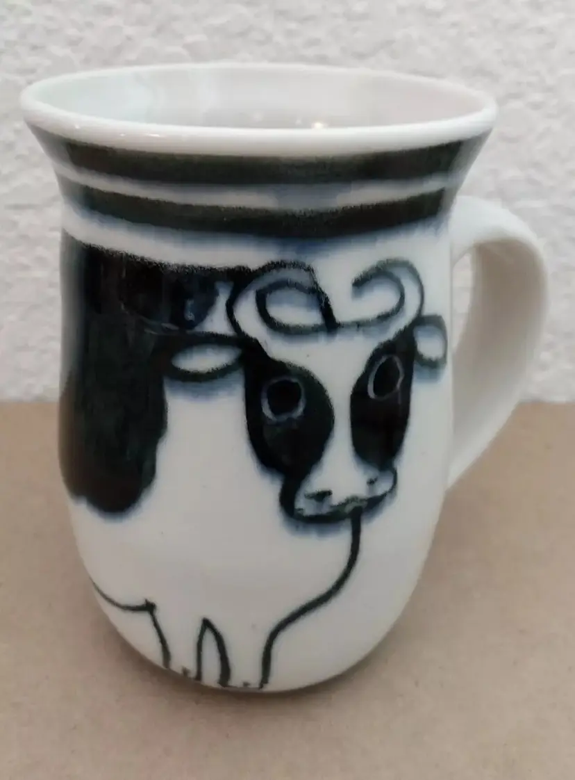 POW4 Hand painted KD Karen Donleavy Cow Mug 4" Tall Art Studio Pottery