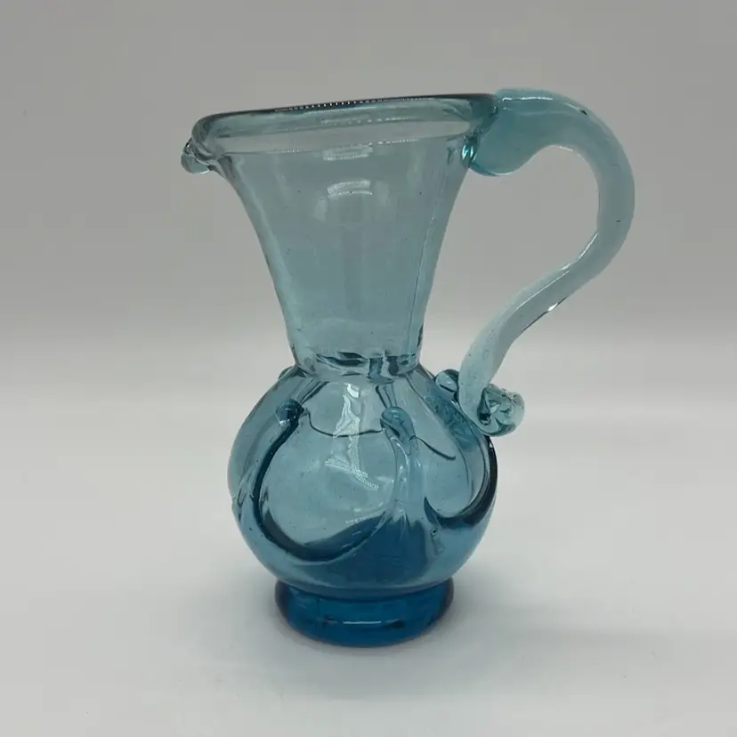 Vintage 1975 Blue Art Glass Lily Pad Pitcher Base Signed GV
