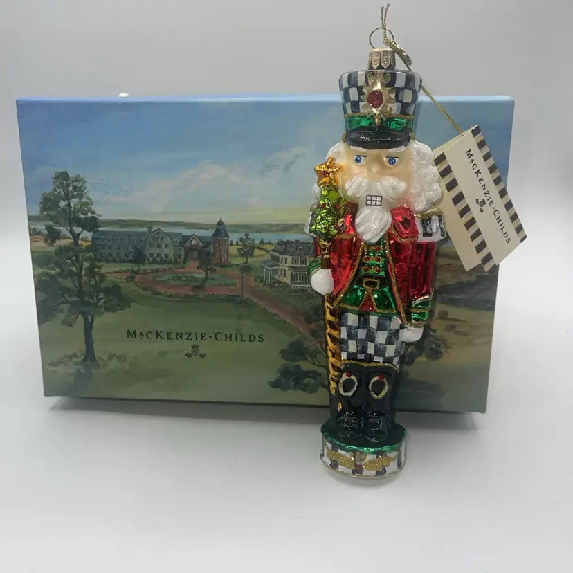 MacKenzie Childs Courtly Classic Nutcracker Ornament With Tags/box 7”