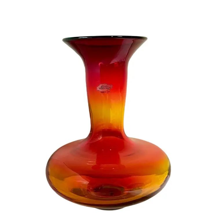 BLENKO Vase Tangerine/Amberina #3302 Flared Mouth Signed Richard Blenko-Dated-Etched Blenko 2003 Label Glows READ
9-1/8” T x 4-3/8” W (Top) x 7” W (Widest)