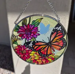 Handcrafted Butterfly & Floral Glass Suncatcher With Chain Bridgeton Hall Window