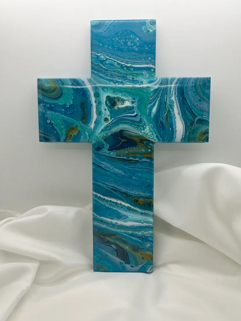 Acrylic Pour Paint And Resin Sealed Wall Cross