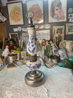 Vintage Delft Vintage Crackle Pewter Candle Holder, Rustic Home Decor (13.5")