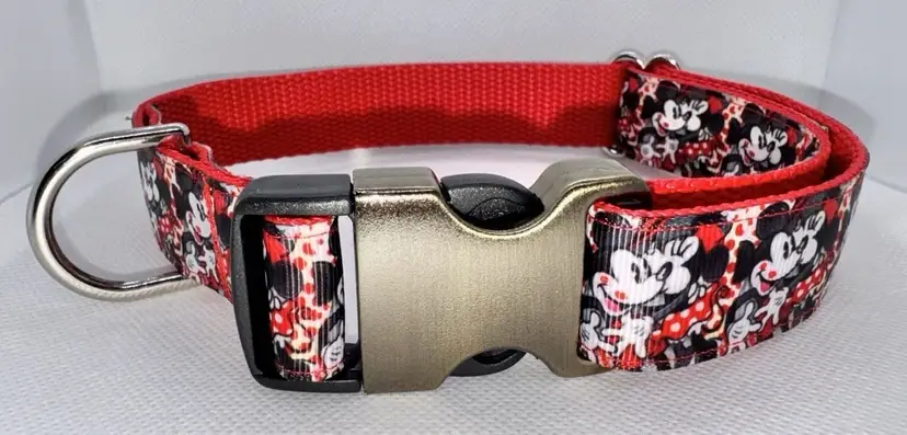 Dog Collar Mickey & Minnie Large Handmade Heavy Duty Valentine’s W/Buckle NEW