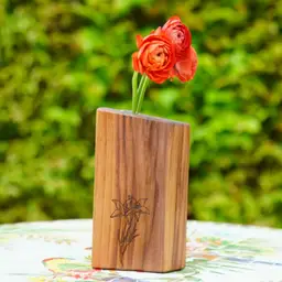 Handcrafted Walnut Wood Vase with Floral Engraving
