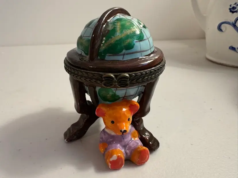 Teddy Bear With Globe Trinket Box