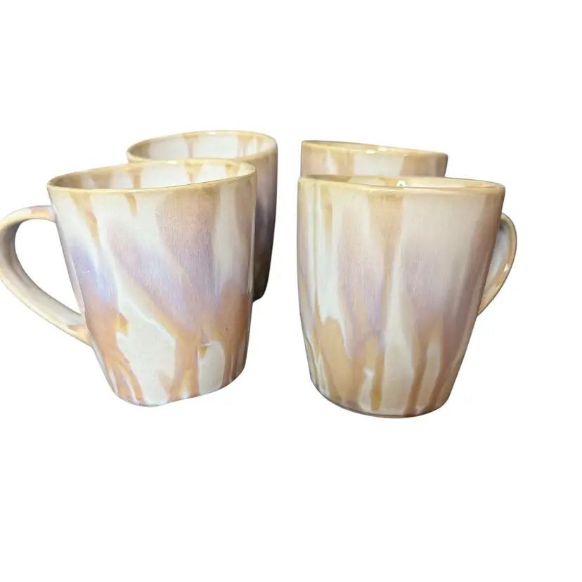 Crate & Barrel Amina Glazed Stoneware Mugs Set Of 4 Modern Classic Drip
