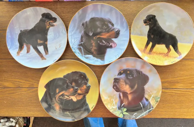 Set Of 5 “Rottweiler Series” Collectors Plates by John Silver for the Danbury Mint