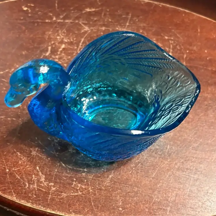 Turquoise Art Glass Swan Trinket Dish