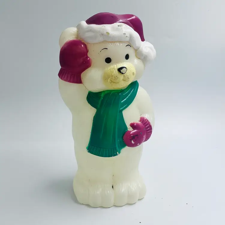 10" Vintage Bear Blow Mold Holiday Plastic Decor Retro Christmas Bear Figure Light Cover