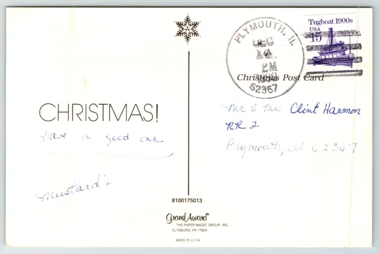 Postcard Mickey Mouse Merry Christmas Walt Disney Holiday Wreath and Tree c1980 - 14834