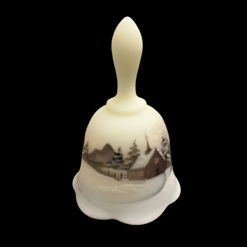 Fenton 1978 Churchyard Scene Custard Bell HP By Dan Anderson 6”x 3.75”-GLOWS