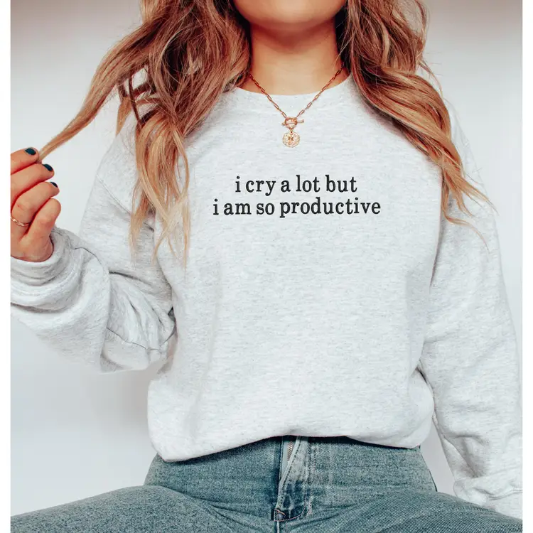 Embroidered I Cry A Lot But I Am So Productive Sweatshirt | Tortured Poets Crewneck | I Can Do It With A Broken Heart TTPD Sweatshirt