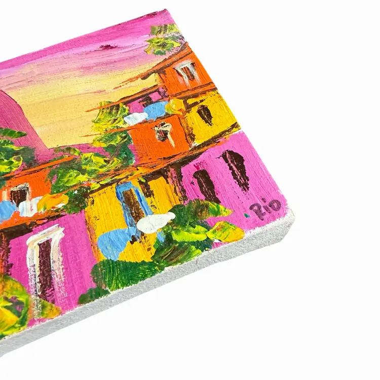 Mini Original Oil Painting Pink Orange Yellow Abstract Signed Rio 5x5 Canvas Art