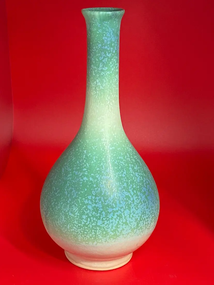 Vintage Japanese Studio Pottery Crystalline Ikebana Signed Vase, 10" Tall