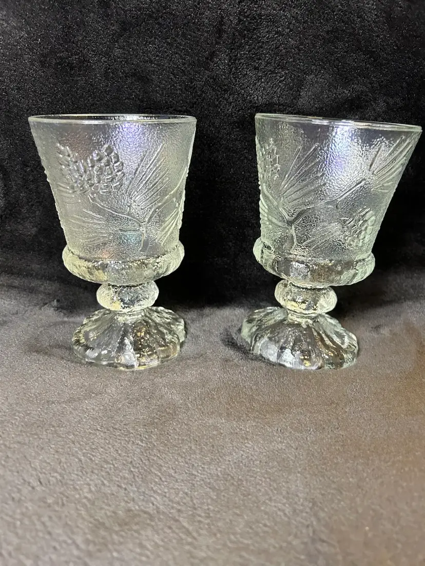 Vintage Tiara Glass Ponderosa Embossed Footed Water Goblets Indiana Glass