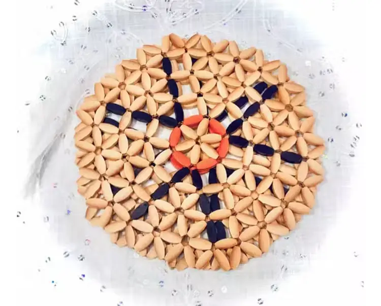 Pair- 9” Vintage Bamboo Trivets Wall Art Natural bamboo with Orange and Purple.