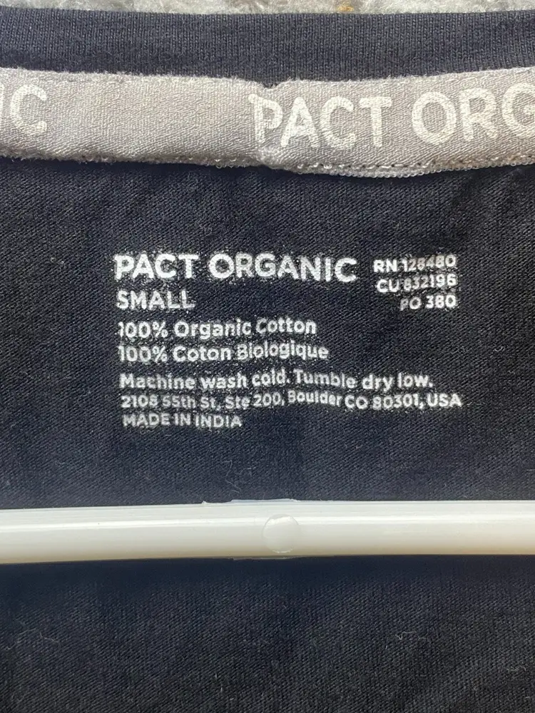 Pact Shirt Womens Small Black Solid V-Neck Organic Casual Pullover Ladies