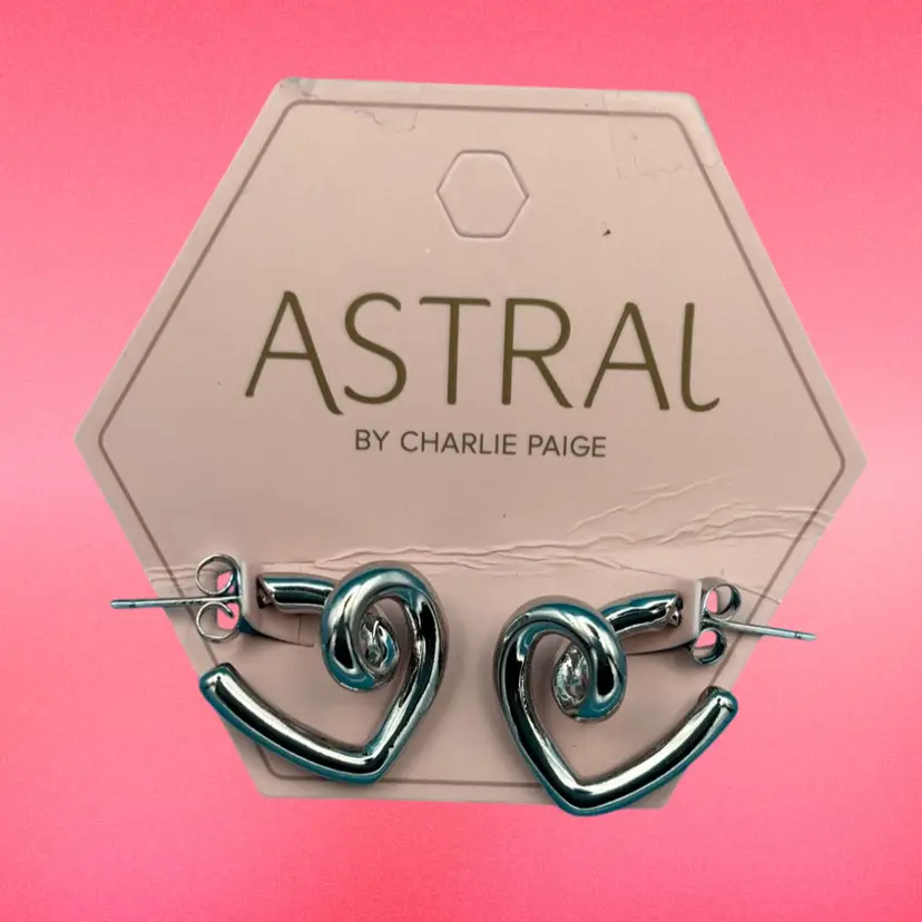Astral by Charlie Paige Silver-Tone Heart Earrings – Modern Sculptural Design