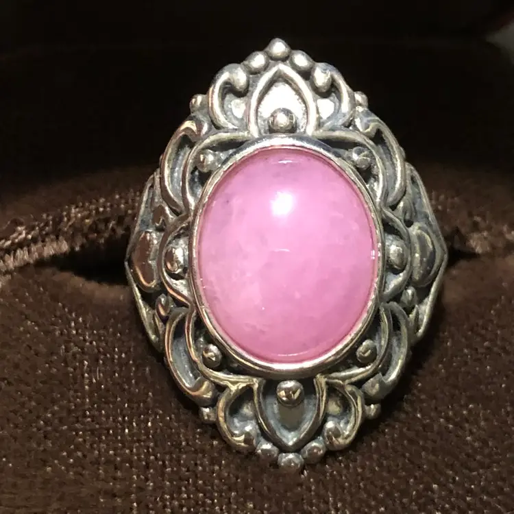 925 Sterling Silver Pink Stone Size 8 Ring