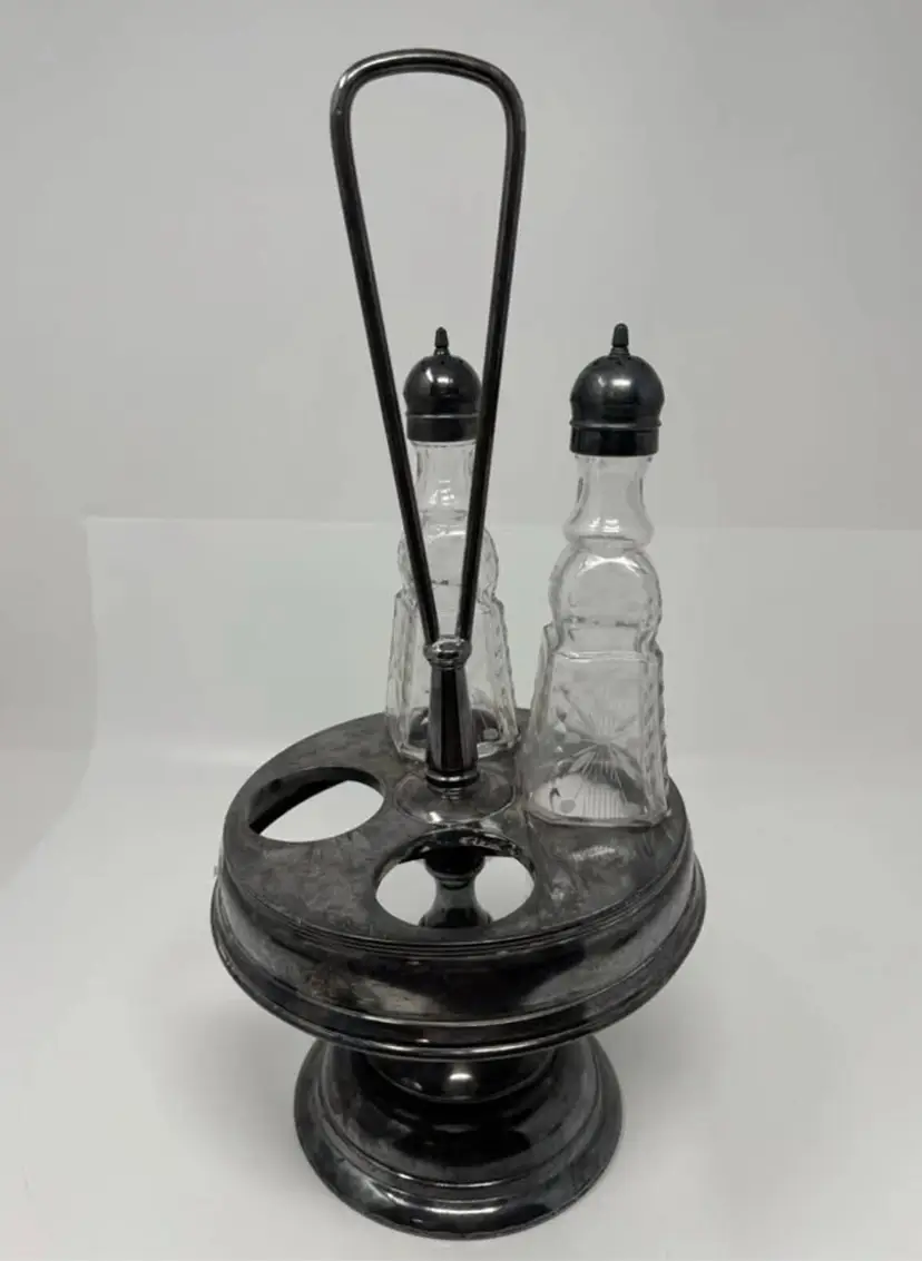Antique Victorian Derby Silver Co. Quadruple Silver-Plated Cruet Set 14” H