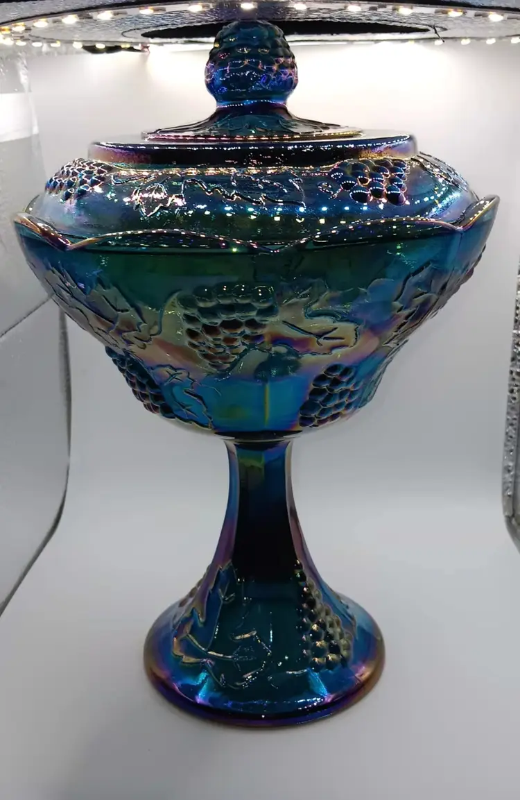 Indiana Blue Carnival Glass Candy Dish/ Compote
