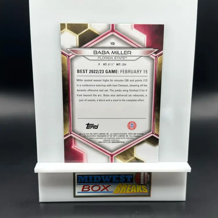 Baba Miller 13/15 Teal Geometric 2024 Bowman’s Best U Florida State MBBCRD